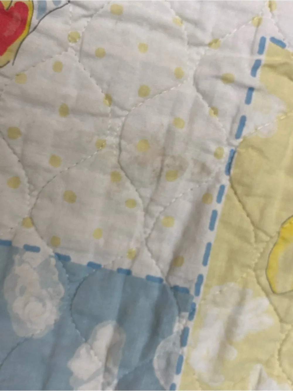 Vintage 1980s Whimsical Pastel Baby Crib Quilt - Duck Bear Giraffe Bunny